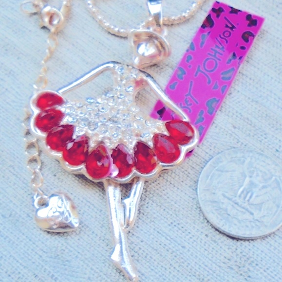 Betsey Johnson Red Crystal Ballet Dancing Girl Pendant Necklace NEW in package - Picture 10 of 16